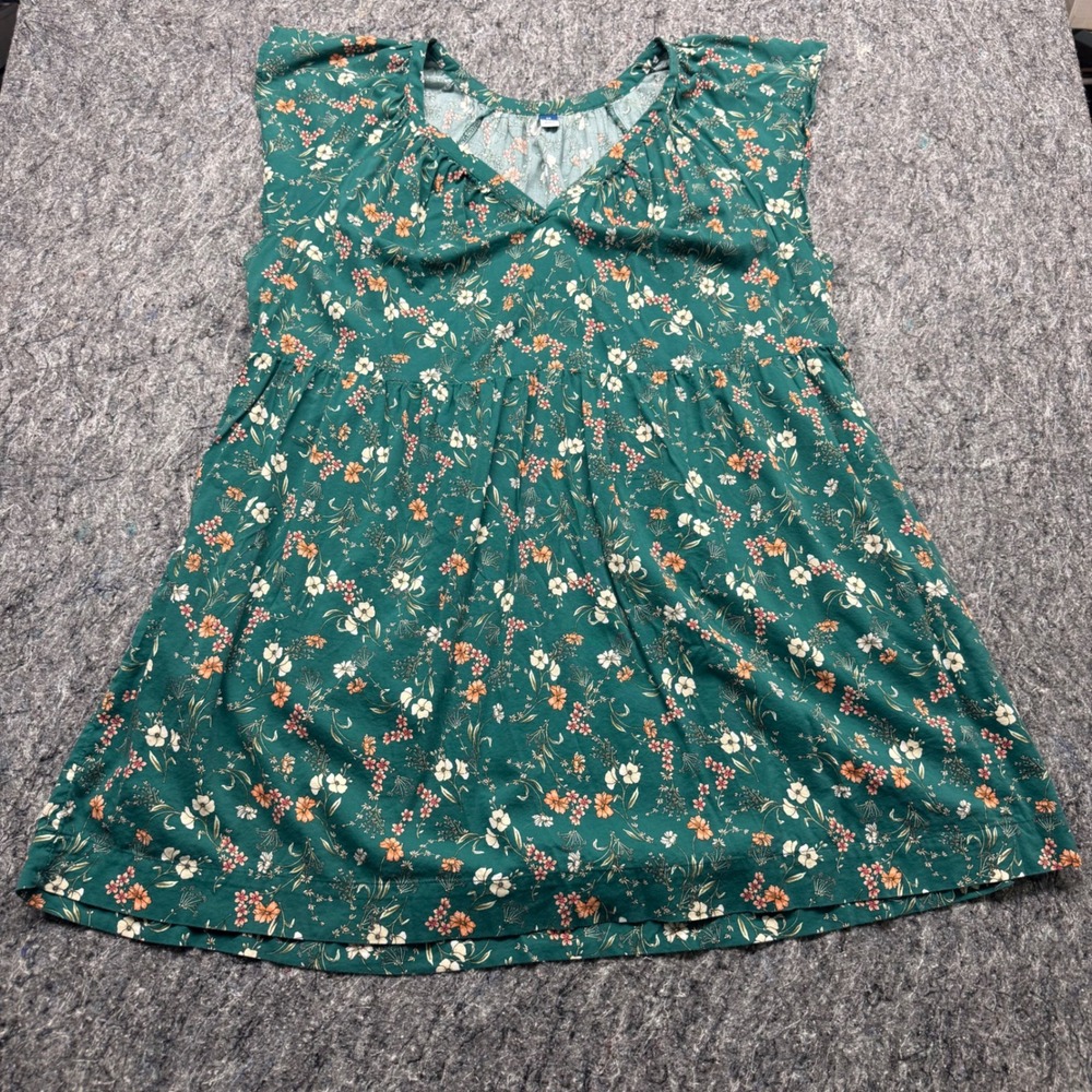 Old Navy Green Floral V-Neck Tiered Babydoll Sleeveless Top 2X 419434-00